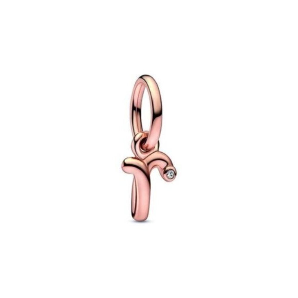 NWT Pandora Moments 14K Rose Gold Plated Cz R Script Charm